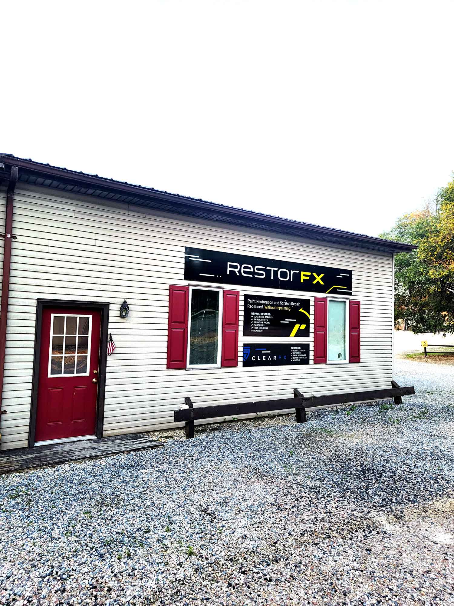 RestorFX York center outside area with branded sign mounted above the windows