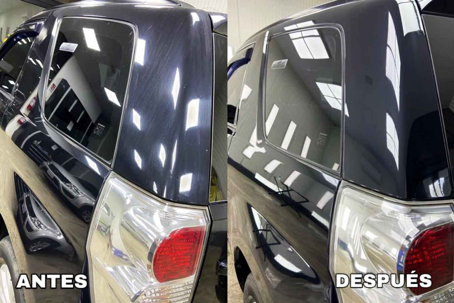Black SUV before and after RestorFX product application